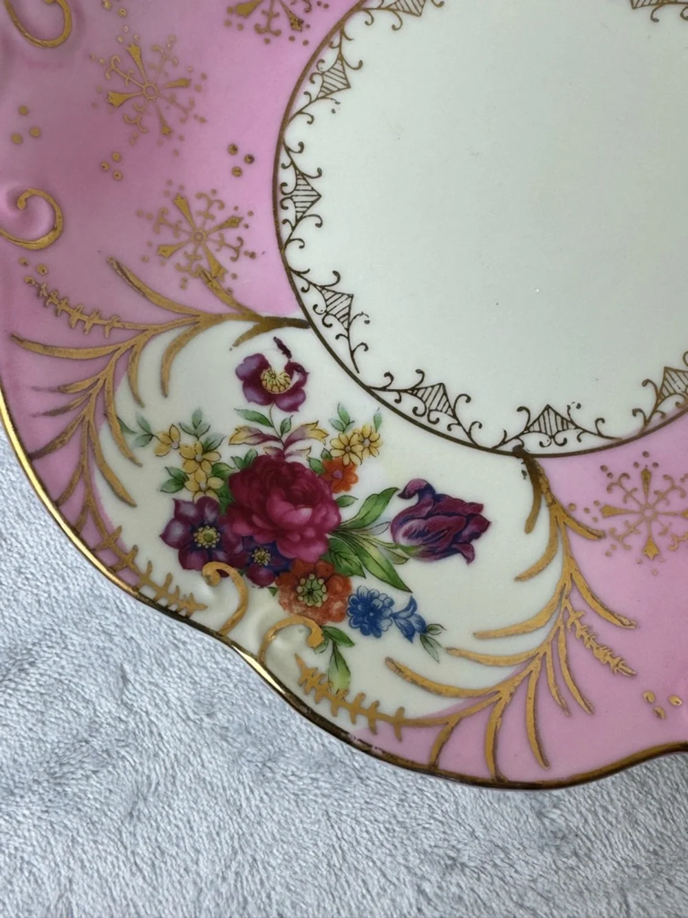 Vintage Lefton Pink and Gold Floral Porcelain Serving or Trinket Dish